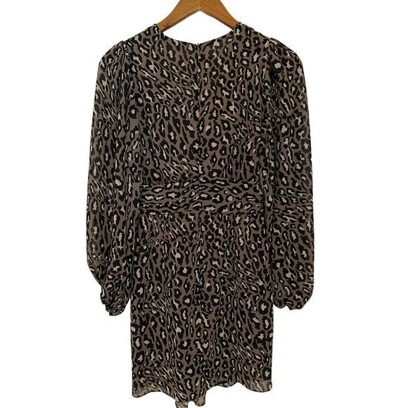 Shona Joy Buell Plunged Mini Dress US 4 Animal Cheetah Print Long Sleeve EUC - Picture 2 of 9